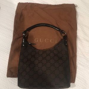 New Gucci shoulder zip top brown nylon hobo bag/